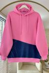 Kot Garnili Kapüşonlu Sweatshirt Pembe