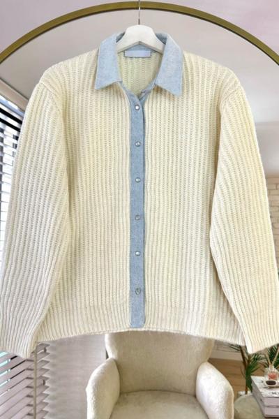 Jean Yakalı Sofia Hırka Ekru