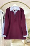 Gömlek Detaylı Modal Tunik Bordo