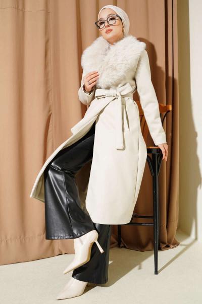 Yakası Kürklü Kaşe Kaban Taş