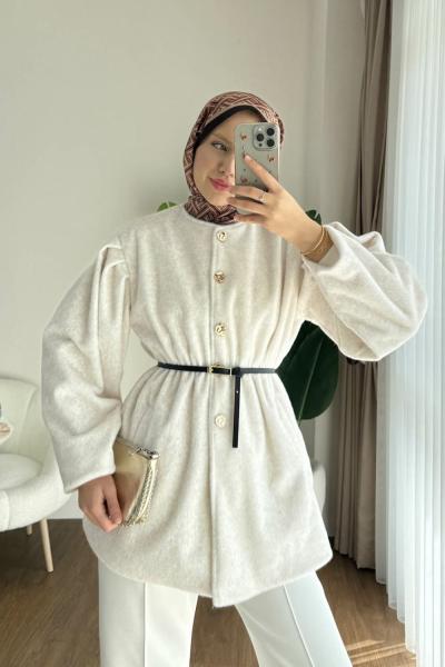 Balon Kol Beli Lastikli Fox Ceket Krem