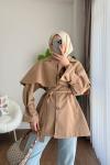 Pelerin Detaylı Ara Boy Trençkot Camel
