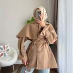 Pelerin Detaylı Ara Boy Trençkot Camel