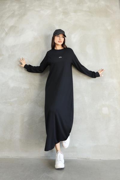 Alo Uzun Kollu Modal Elbise Siyah