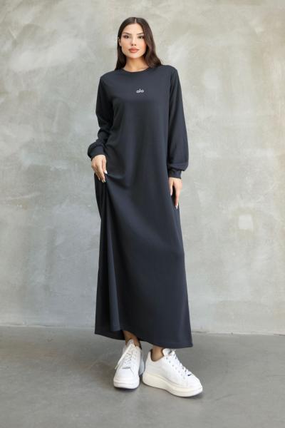 Alo Uzun Kollu Modal Elbise Antrasit