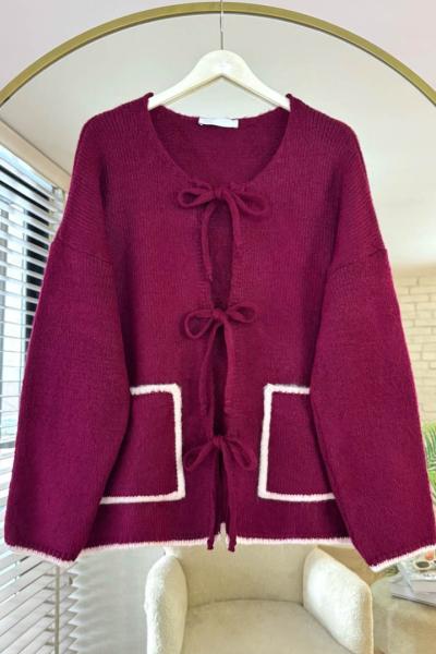 Bağcıklı Yoshiko Hırka Bordo