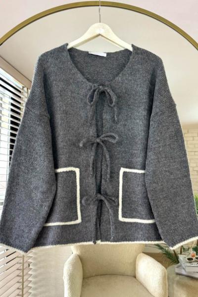 Bağcıklı Yoshiko Hırka Antrasit