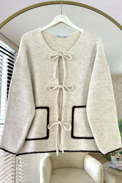 Bağcıklı Yoshiko Hırka Krem