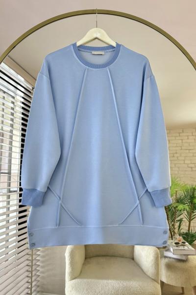 Düğme Detaylı Çımalı Tunik Mavi