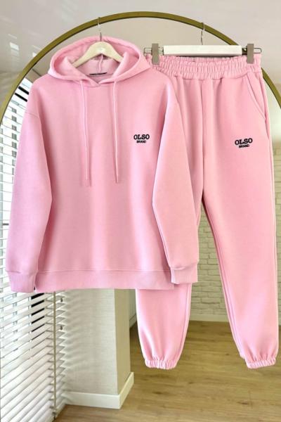 Olso Nakışlı Üç İplik Takım Pembe