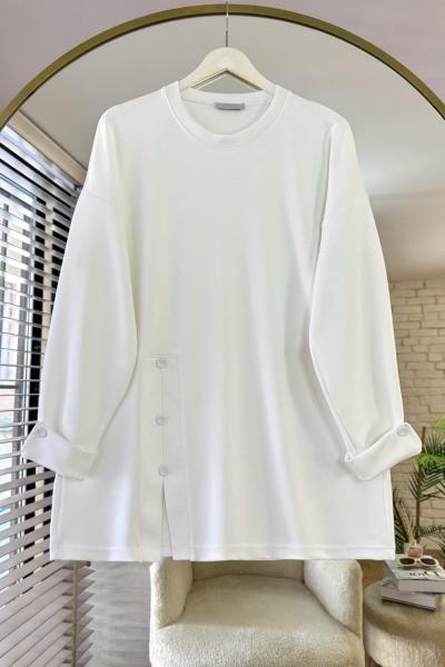 Düğme Detaylı Modal Tunik Ekru