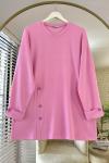 Düğme Detaylı Modal Tunik Pembe