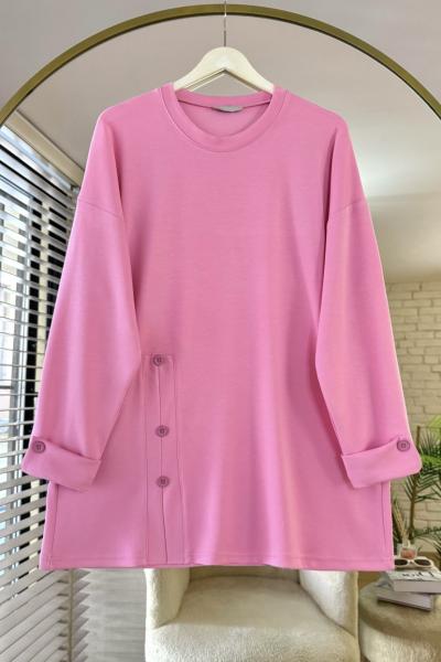 Düğme Detaylı Modal Tunik Pembe