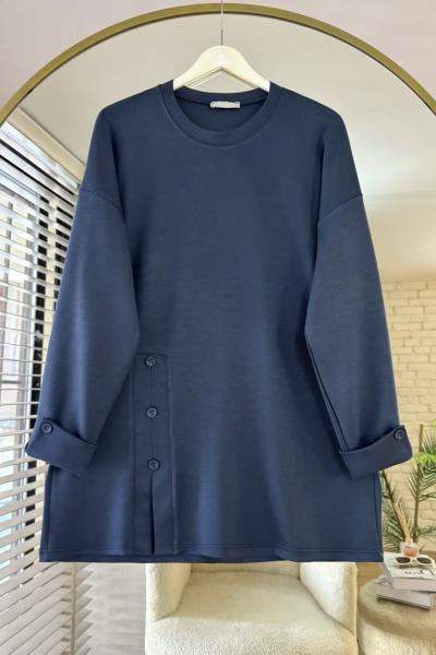 Düğme Detaylı Modal Tunik Füme