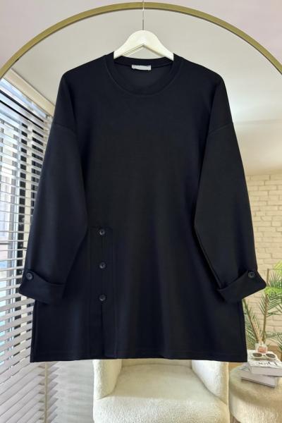 Düğme Detaylı Modal Tunik Siyah