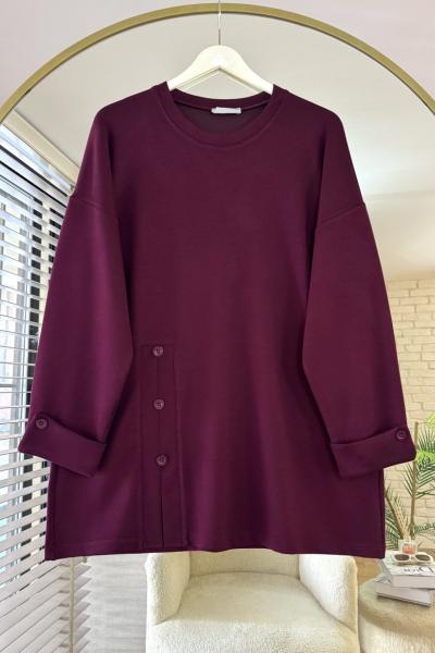 Düğme Detaylı Modal Tunik Bordo