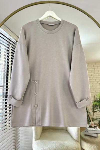 Düğme Detaylı Modal Tunik Bej