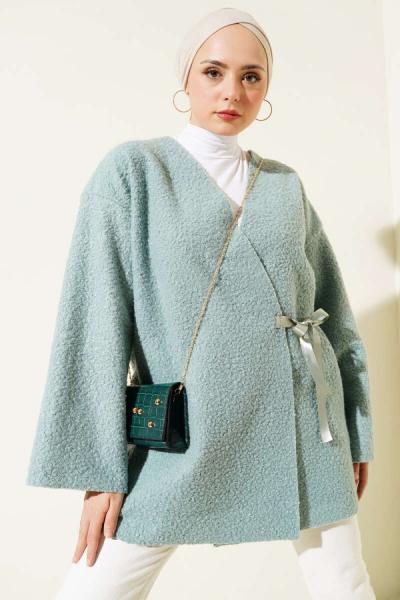 Bağlamalı Buklet Ceket Mint Yeşili