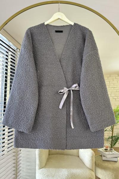 Bağlamalı Buklet Ceket Antrasit