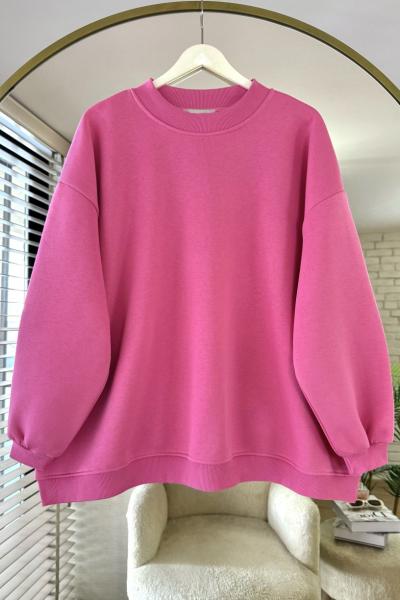 Bisiklet Yaka Oversize Sweatshirt Pembe