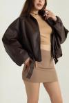 Kemerli Bomber Deri Ceket Acı Kahve