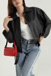Kemerli Bomber Deri Ceket Siyah
