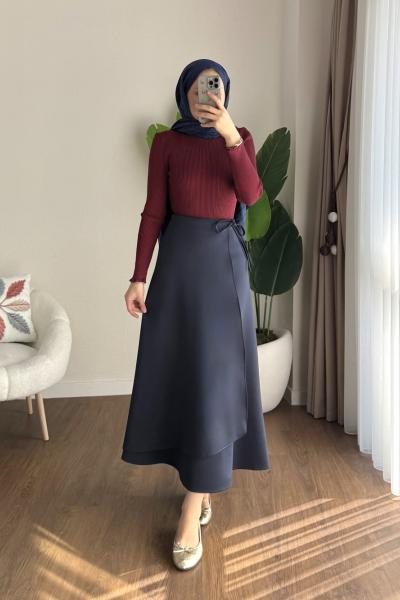 Bağlamalı Scuba Etek Lacivert