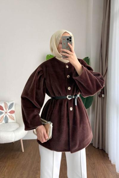 Balon Kol Beli Lastikli Fox Ceket Acı Kahve