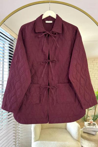 Üç Bağcıklı Kapitone Ceket Bordo