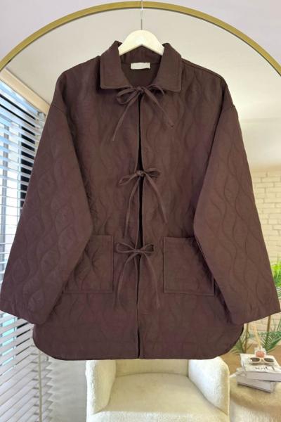 Üç Bağcıklı Kapitone Ceket Kahverengi