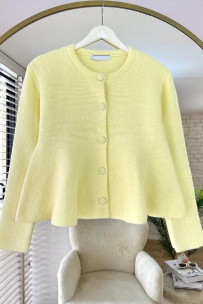 Eteği Volanlı Triko Hırka Sarı