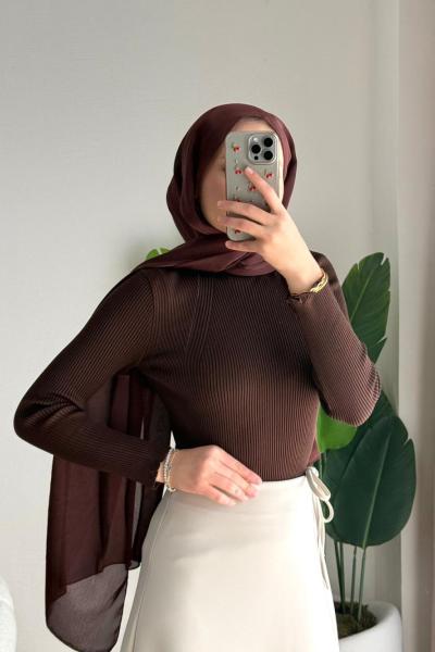 Dik Yaka Fırfırlı Body Acı Kahve