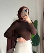 Dik Yaka Fırfırlı Body Acı Kahve
