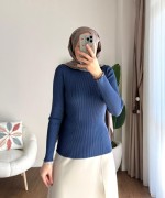 Dik Yaka Fırfırlı Body Lacivert