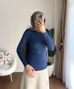 Dik Yaka Fırfırlı Body Lacivert