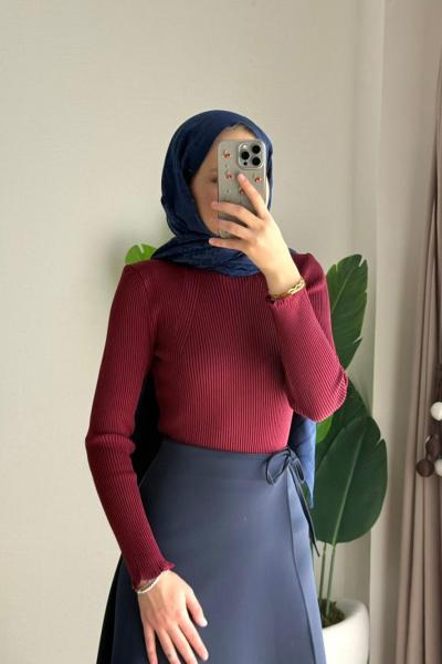 Dik Yaka Fırfırlı Body Bordo