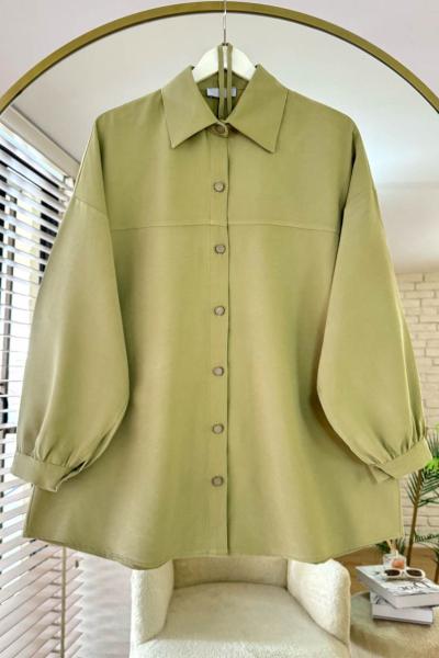 Robalı Gabardin Gömlek Yeşil