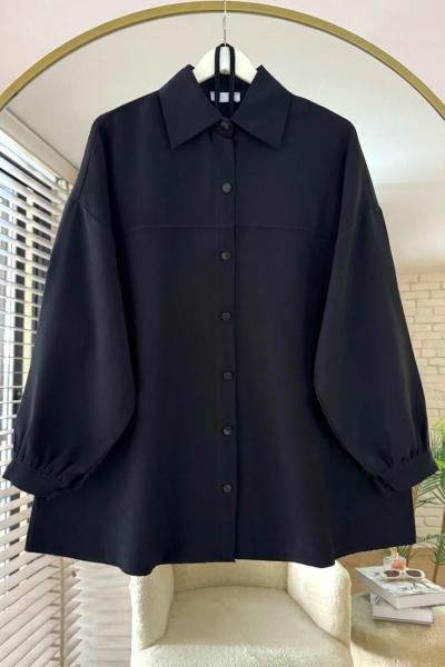 Robalı Gabardin Gömlek Siyah