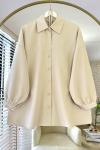 Robalı Gabardin Gömlek Bej
