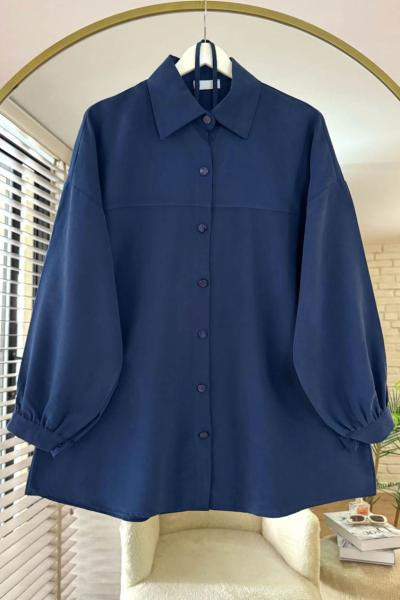 Robalı Gabardin Gömlek Lacivert