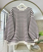 Çizgili Oversize Sweatshirt Bordo