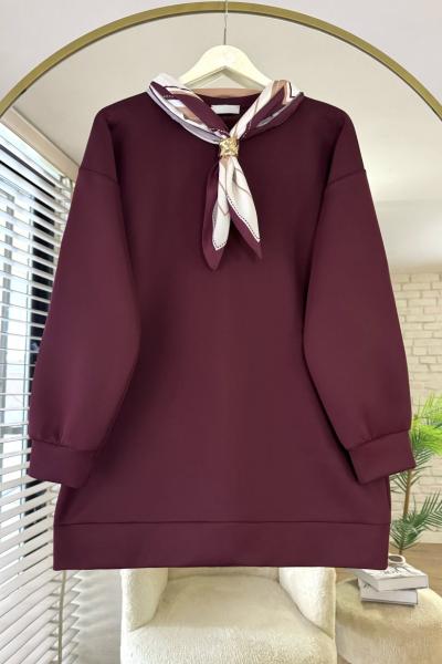 Fularlı Scuba Tunik Bordo