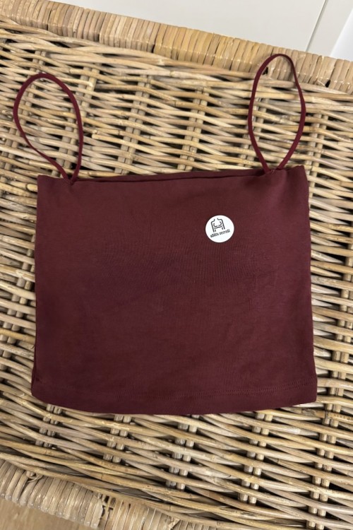 İp Askılı Kaplı Crop Atlet Bordo