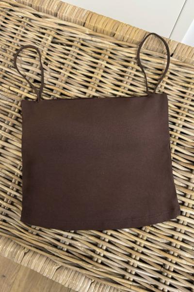 İp Askılı Kaplı Crop Atlet Kahverengi