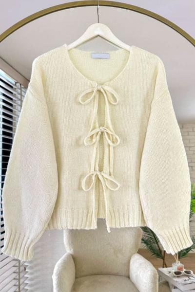 Bağcıklı Laura Hırka Krem