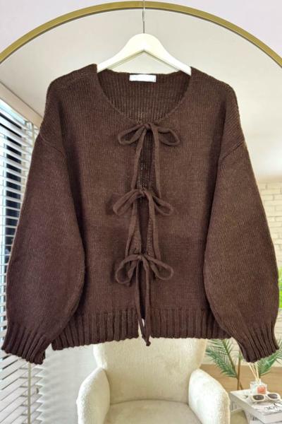 Bağcıklı Laura Hırka Acı Kahve