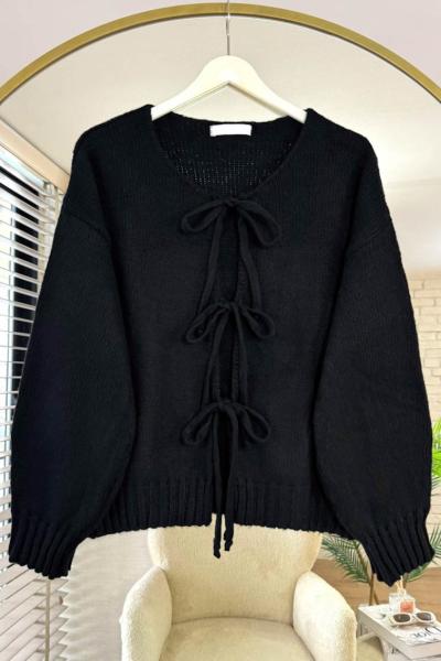 Bağcıklı Laura Hırka Siyah