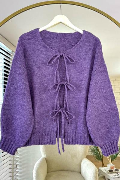 Bağcıklı Laura Hırka Mor