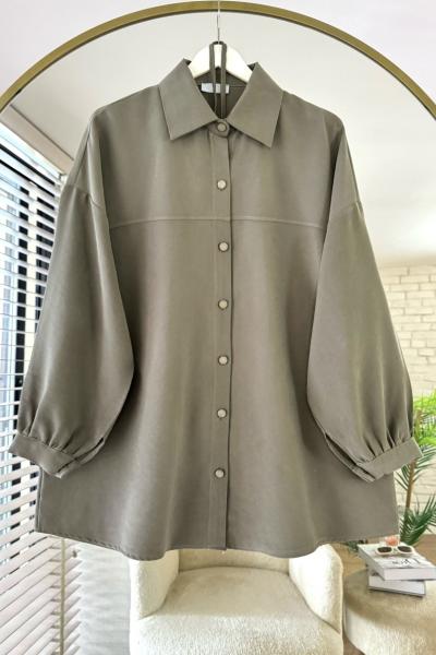 Robalı Gabardin Gömlek Haki