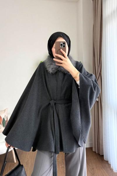 Kürk Yakalı Panço Antrasit